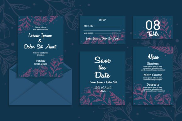 Elegant Blue Floral Wedding Invitation: A Vector Design Essential