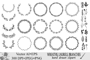 Elegant Hand Drawn Wreaths & Digital Design Elements for Creatives
