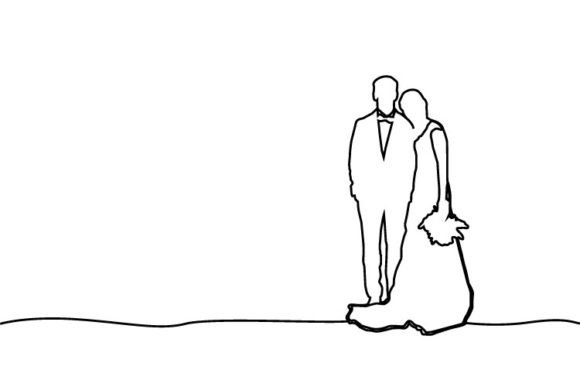 Elegant Monoline Illustration Wedding Couple Assets