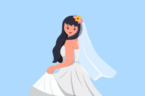 Elegant Vector Art: Girl with Wedding Dress Illustration