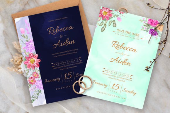 Elegant Watercolor Floral Wedding Card Template