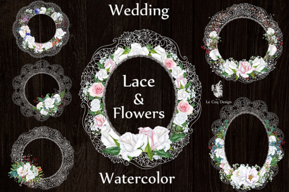 Elegant Watercolor Lace Frames for Wedding Design