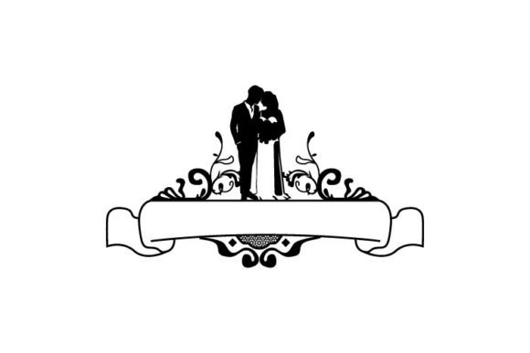 Elegant Wedding Silhouette Banner Element Clipart for Designers