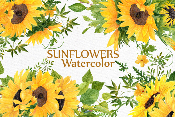 Watercolor Sunflower Clipart: Bouquets & Wreaths for Designers