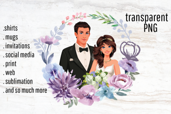 Wedding Couple Portrait Clipart: A Versatile Design Asset